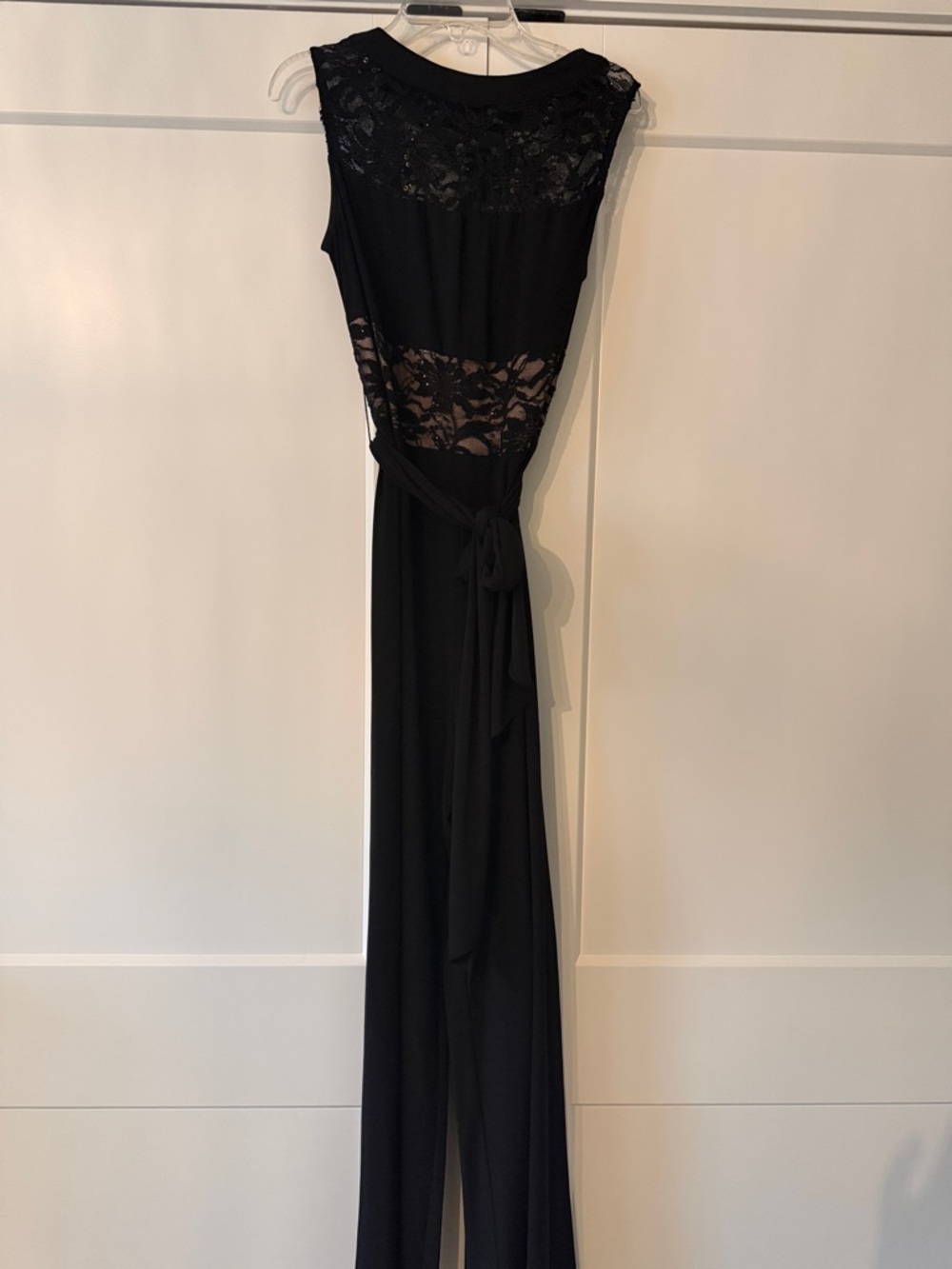 R&M Richards Black Lace-Back Sleeveless Jumpsuit